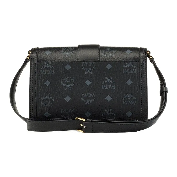 MCM Canvas With Leather Shoulder Bag Small Size Women's Black-3