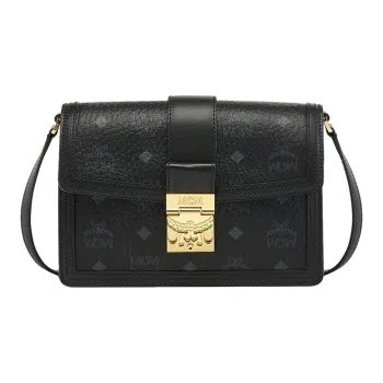 MCM Canvas With Leather Shoulder Bag Small Size Women's Black