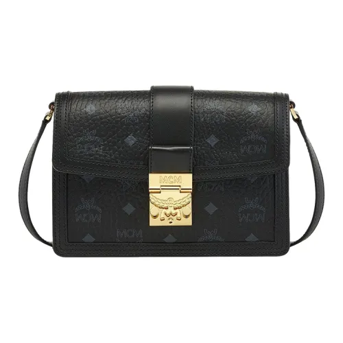 MCM Canvas With Leather Shoulder Bag Small Size Women's Black