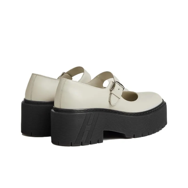 HERMES Hoxton Chunky Heel Mary Jane Shoes 6cm Women's Beige Black-4