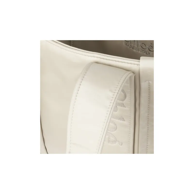 Chloe Woody Recycled Nylon Tote Bag, Shopping Bag, Shoulder Bag, Handbag Medium Size Women's Ivory Gray-4