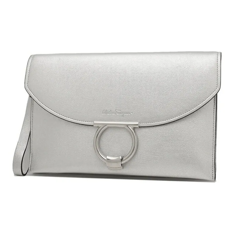 FERRAGAMO Leather Clutch Regular Women's Silver-1