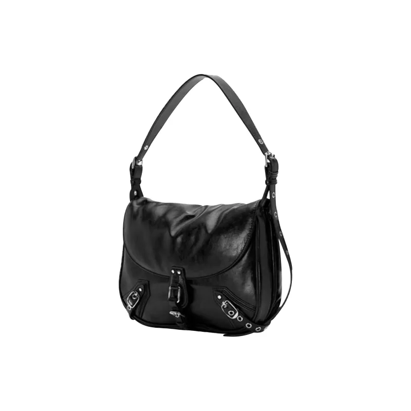 UNITE STAR PU Waxed Leather Messenger Bag Crossbody Handbag Shoulder Bag Medium Size Women's Black-2