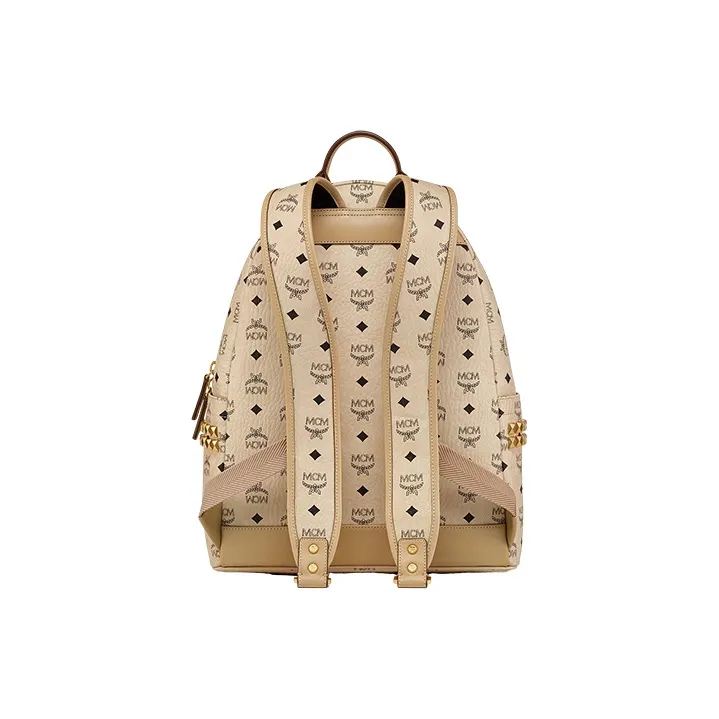 MCM Canvas Backpack Medium Size Unisex Beige-2