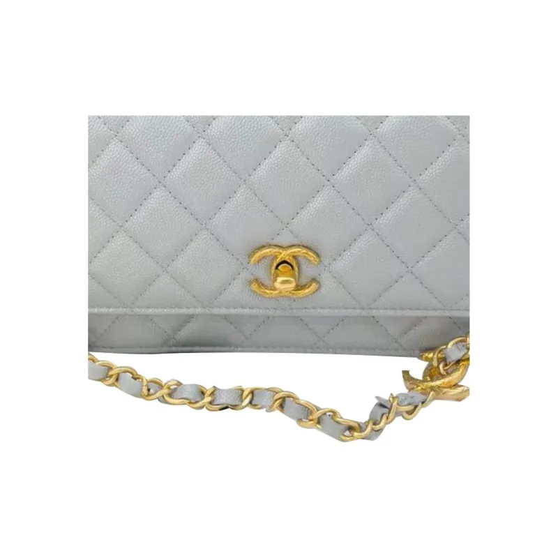 CHANEL WOC Caviar Cow Leather Shoulder Bag, Crossbody Bag Women's Gray-1