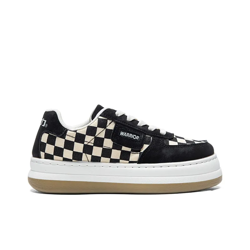 Warrior Checkerboard White Sneakers Lightweight Low Top Canvas Shoes Women's Beige Black-1