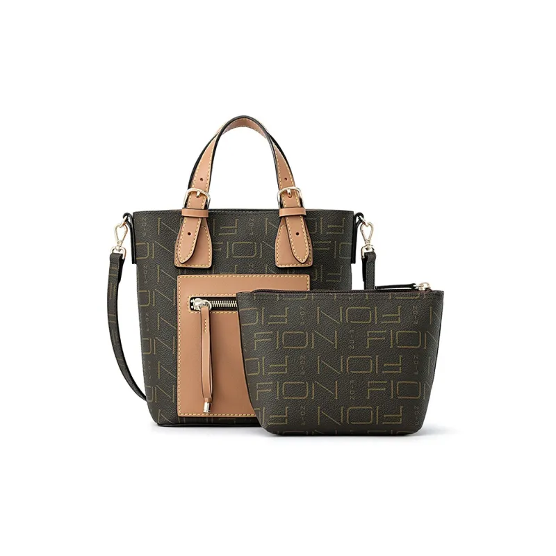 FION Fabric Commute Bag, Tote Bag, Shopping Bag, Handbag, Shoulder Bag, Crossbody Bag Women's Coffee & Camel-3