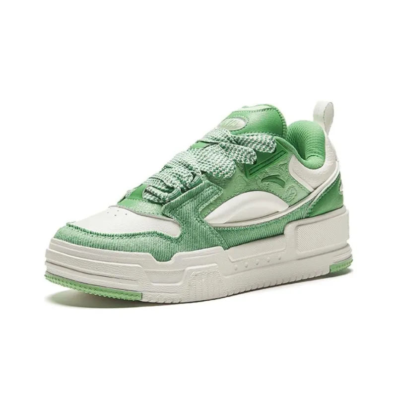 Anta Micro Sugar Slip Resistant Low Top Skateboard Shoes Women's Green White-1