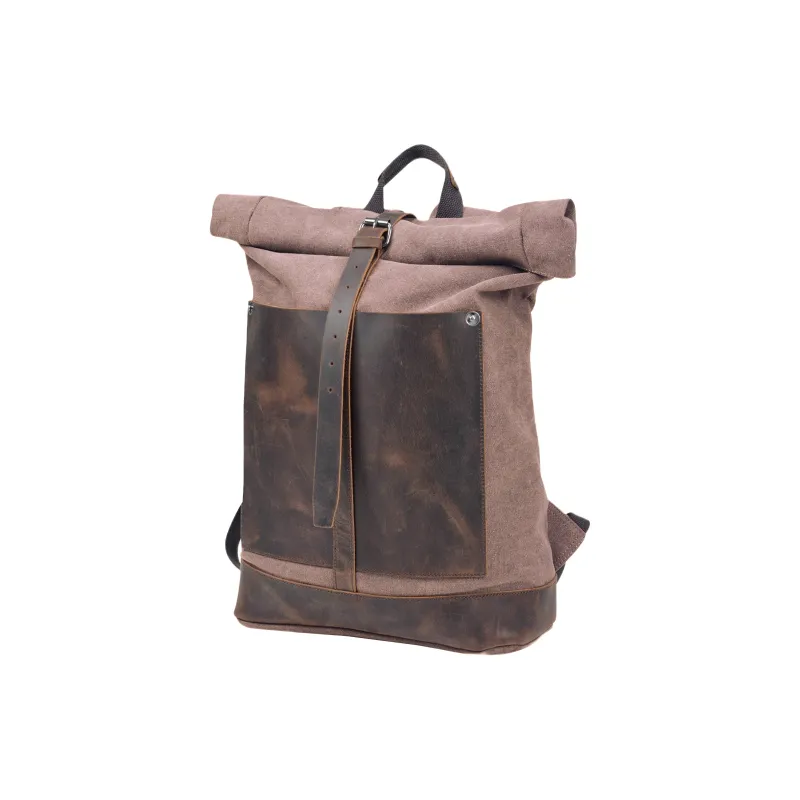 Slazenger Canvas With Top Grain Cow Leather Backpack Large Size Unisex Coffee/Dark Gray/Military Green-1