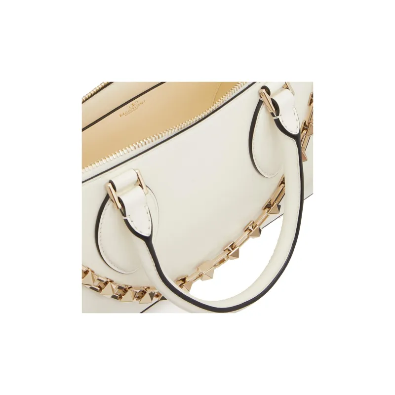 Valentino ROCKSTUD Calfskin One Shoulder Handbags Women's Ivory-6