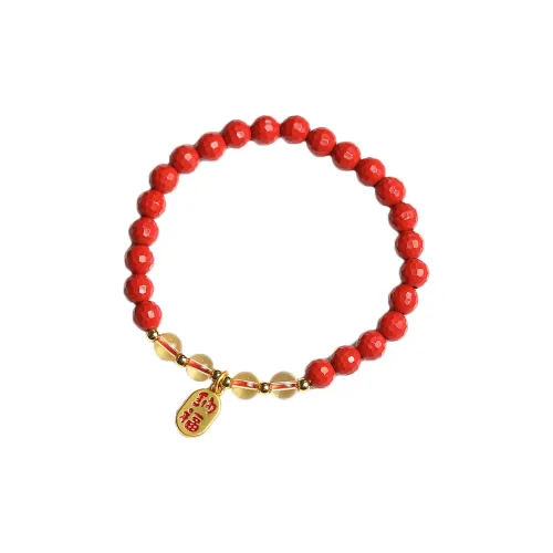 Artisan Lock Heart Jade Reconstructed Cinnabar Jade Bracelets Women's