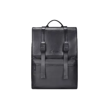Hush Puppies Fabric With Cow Leather Backpack Medium Size Black