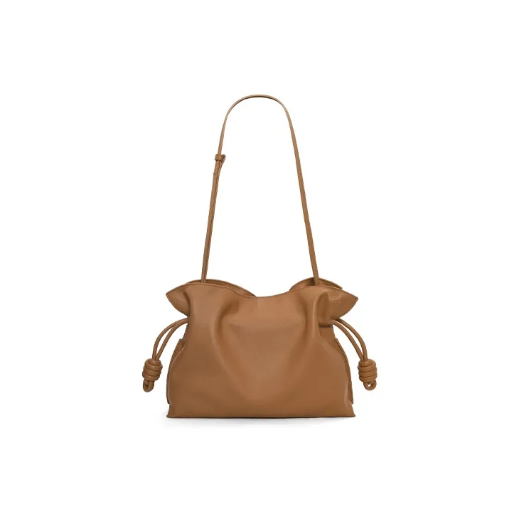 LOEWE Flamenco Napa Calf Leather One Shoulder Clutch Tubas Women's Brown-3