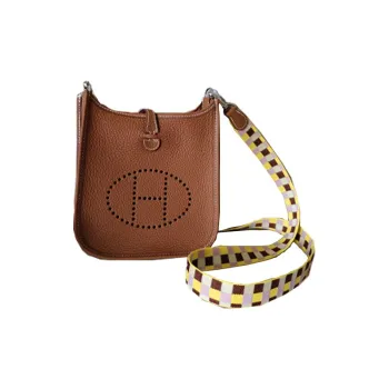 HERMES Evelyne Canvas Shoulder Strap With Clemence Bullock Leather Shoulder Bag Crossbody Bag Mini Women's Brown/Yellow