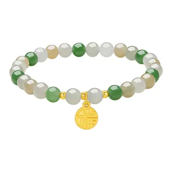 ZHOU LIU FU Gold Hetian Jade 'Lotus Of Blessings' Solid Gold Fixed Price Bracelets Women's