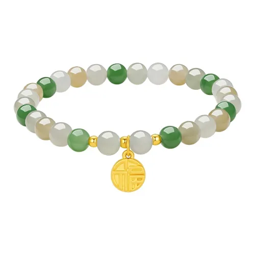 ZHOU LIU FU Gold Hetian Jade 'Lotus Of Blessings' Solid Gold Fixed Price Bracelets Women's