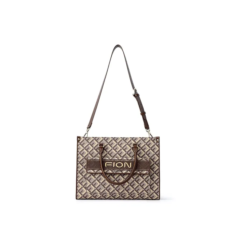 FION Fabric Micro Embroidery Tote One Shoulder Handbag Tubas Women's Multicolor-3