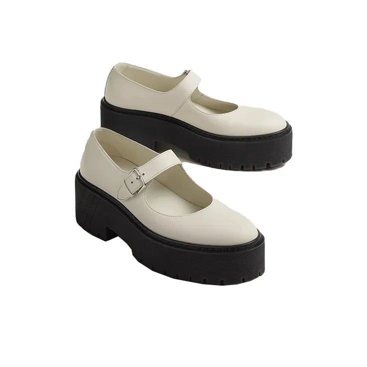 HERMES Hoxton Chunky Heel Mary Jane Shoes 6cm Women's Beige Black-2