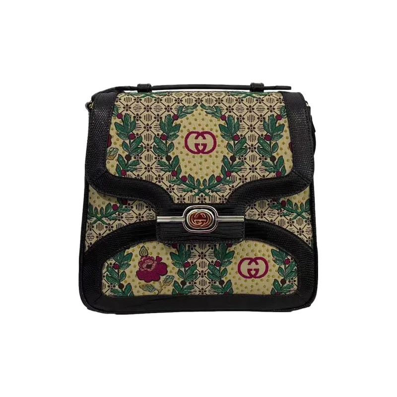 GUCCI Canvas With Leather Messenger Bag, Small Square Bag, Shoulder Bag Women's-1