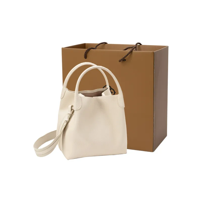 VENOF Cow Leather Bucket Bag, Crossbody Handbag Large Size Women's Haier Gray/Pastoral White-14