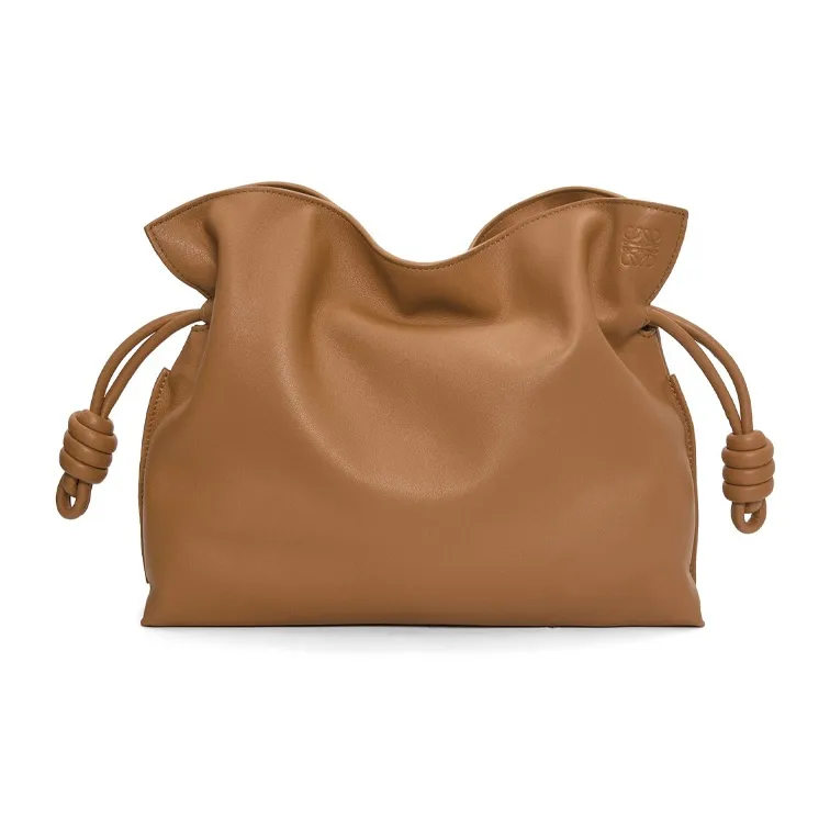 LOEWE Flamenco Napa Calf Leather One Shoulder Clutch Tubas Women's Brown-0