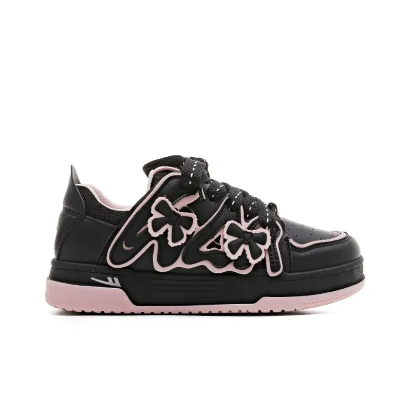 Warrior Anti Slip Wear Resistant Low Top Skateboard Shoes Women's Black Pink-1