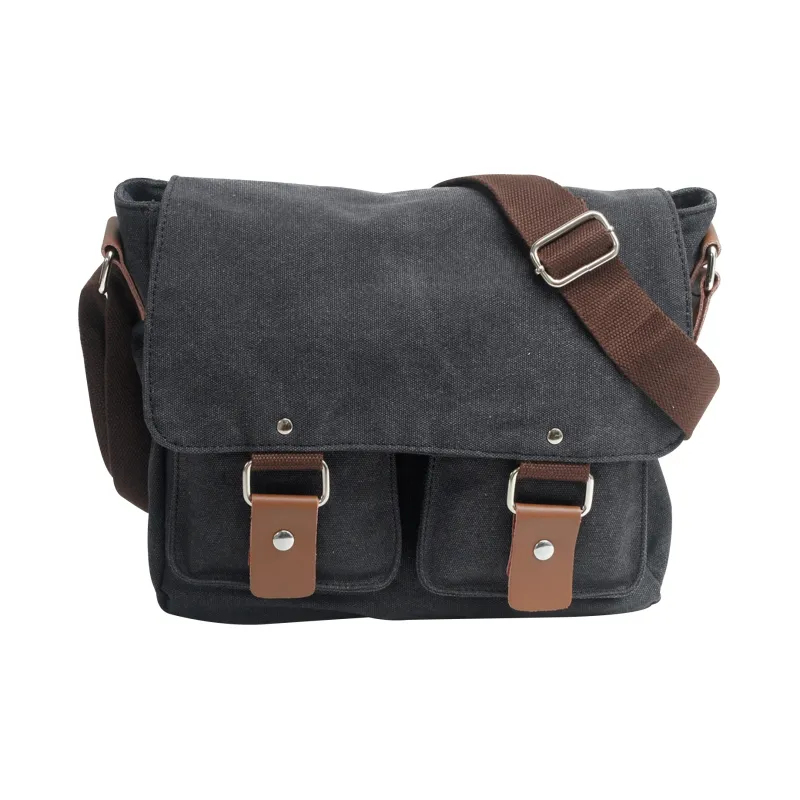 Slazenger Cow Leather Canvas Messenger Bag Canvas Bag Camera Bag Crossbody Bag Unisex Black/Coffee/Army Green-1