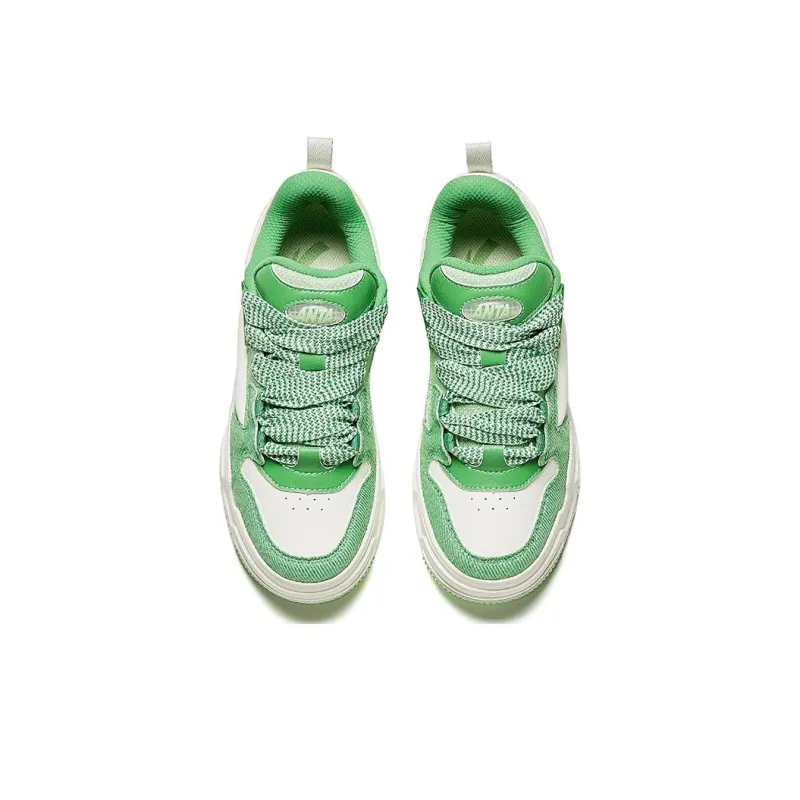 Anta Micro Sugar Slip Resistant Low Top Skateboard Shoes Women's Green White-2