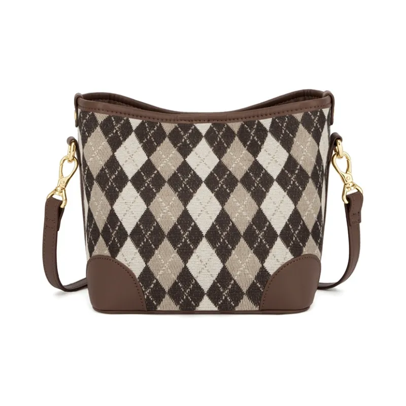 MashaLanti Canvas With Synthetic Leather Bucket Bag Canvas Bag Crossbody Bag Small Size Women's Coffee-3
