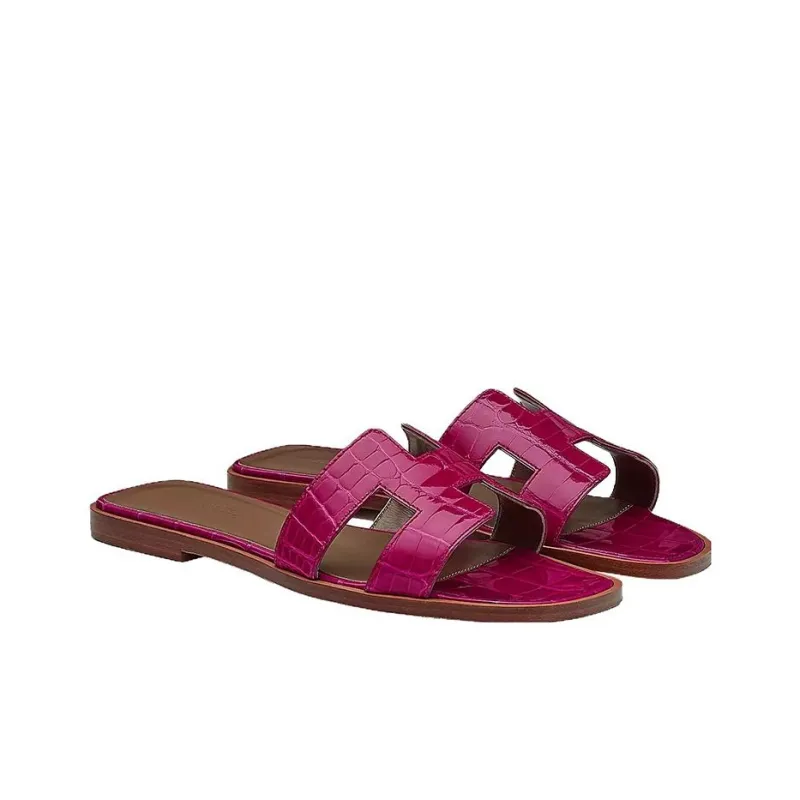 HERMES Rubber Sole Slide Slippers Women's Fuchsia-2