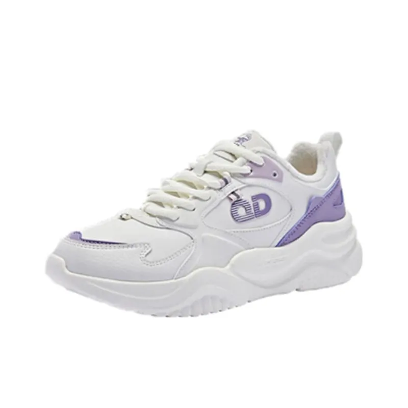 QIAODAN Wear Resistant Slip Resistant Low Top Chunky Sneakers Women's Birch White-2