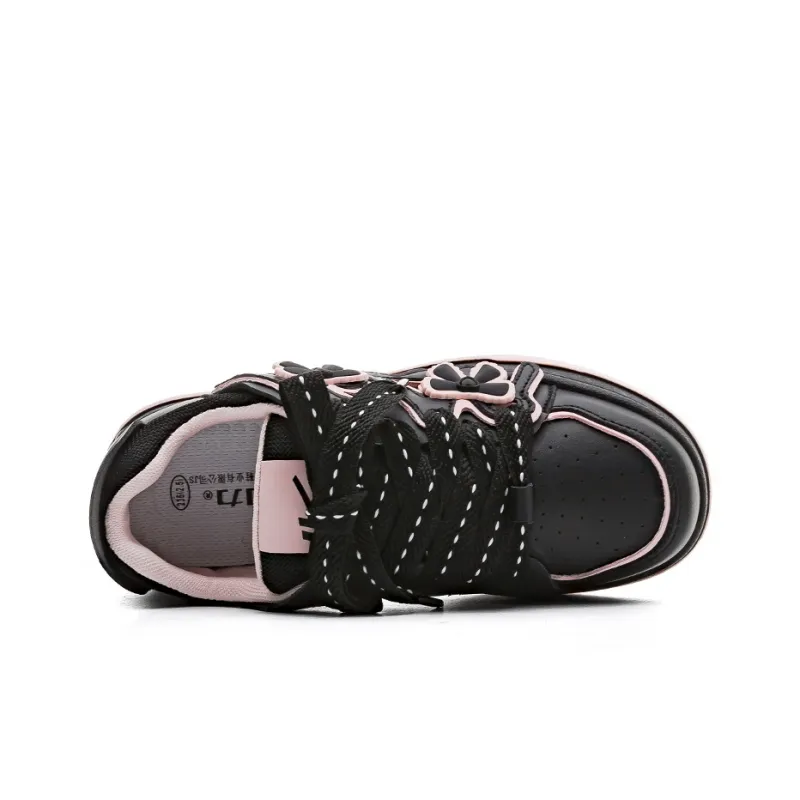 Warrior Anti Slip Wear Resistant Low Top Skateboard Shoes Women's Black Pink-2