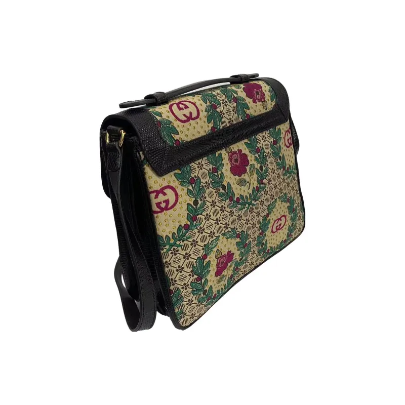 GUCCI Canvas With Leather Messenger Bag, Small Square Bag, Shoulder Bag Women's-9