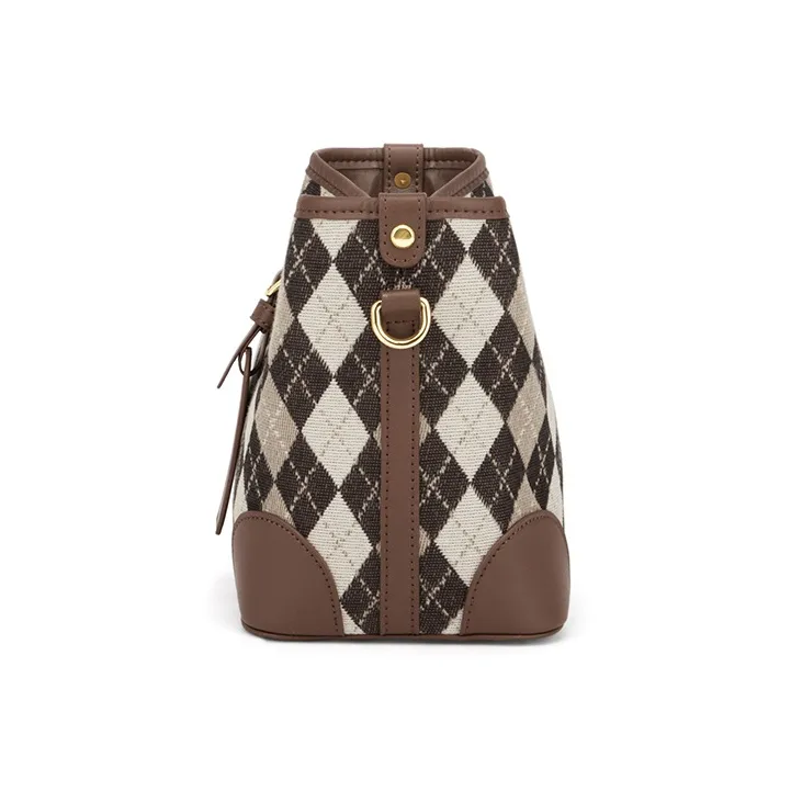 MashaLanti Canvas With Synthetic Leather Bucket Bag Canvas Bag Crossbody Bag Small Size Women's Coffee-2