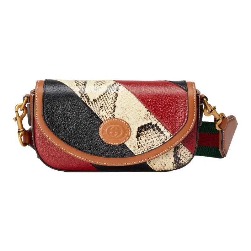 GUCCI Python Skin With Leather Portable Crossbody Bag, Shoulder Bag Women's-0