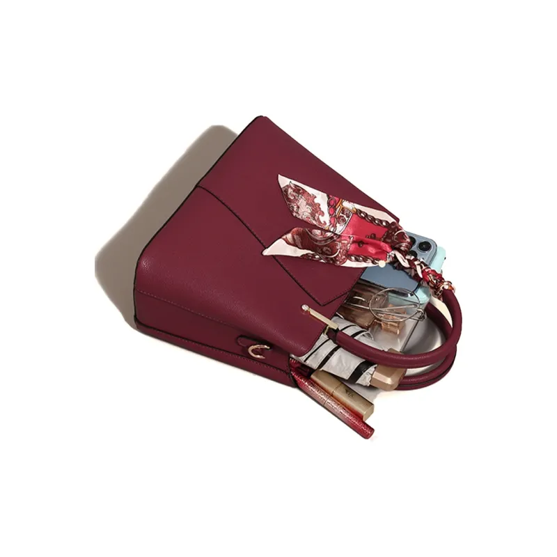 HAWA PU Handbag Medium Size Women's Black/Burgundy/Jasper-6