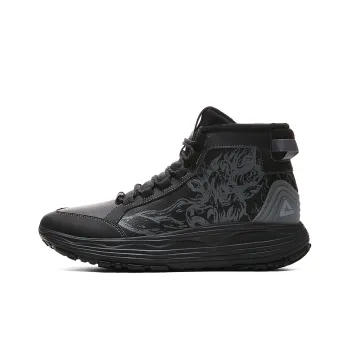 PEAK Guochuang Series Taichi Wild Spirit Creatures Illustration Durable Warm Mid Top Casual Shoes Men's Black