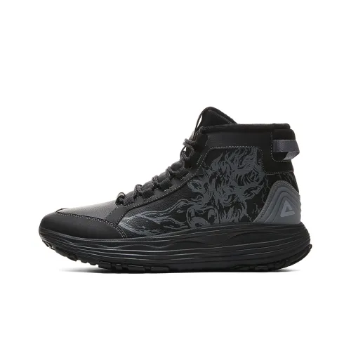 PEAK Guochuang Series Taichi Wild Spirit Creatures Illustration Durable Warm Mid Top Casual Shoes Men's Black