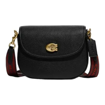 COACH Willow Eggstone Grain Leather Saddle Bag Shoulder Bag Crossbody Bag Small Size Women's Black