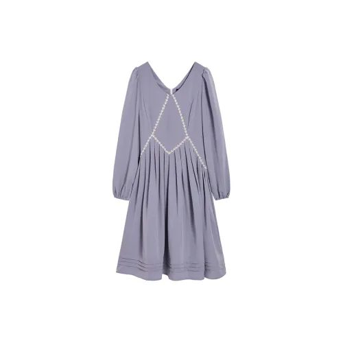 MEETLADY Long-Sleeved Dresses Women's Taro Puff Purple