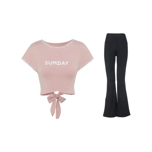 Sumday Athletics Casual Suits Women's Pink Tops+Black Pants