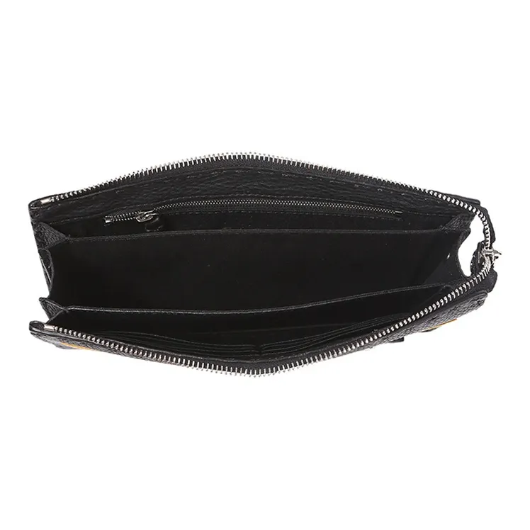 FENDI Cow Leather Clutch Men's Black/Yellow-4