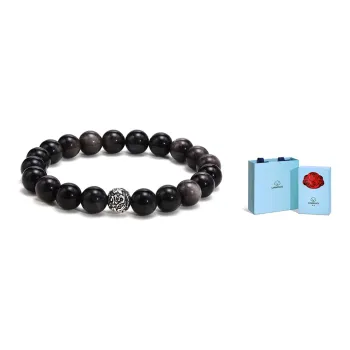 LIANDUO 925 Sterling Silver Black Obsidian Agate Bracelets Unisex