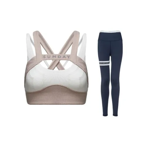 Sumday Athletics Casual Suits Women's Milk Tea Beige+Marine Blue