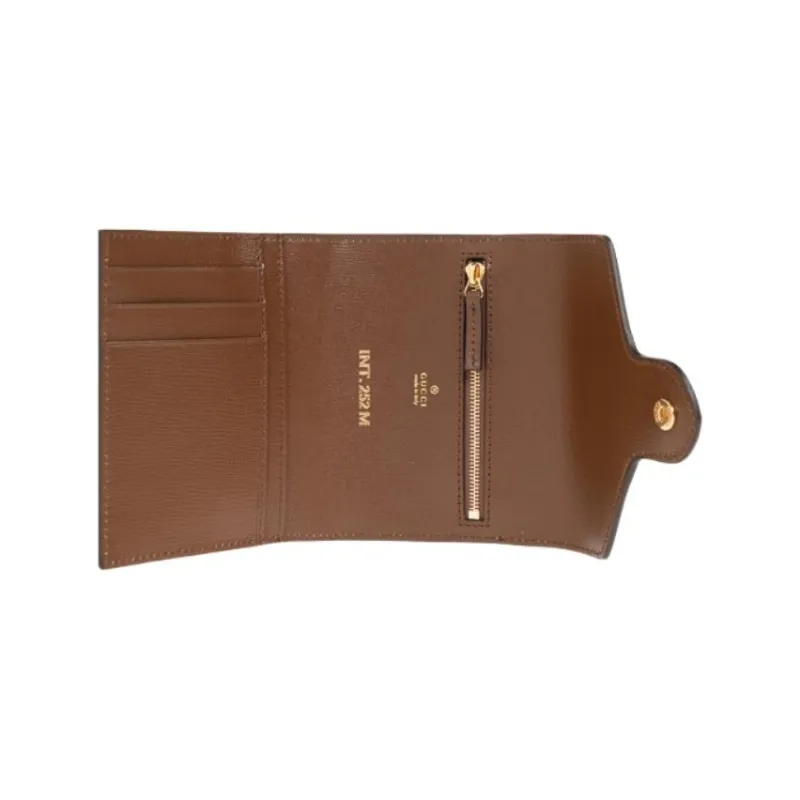 GUCCI Horsebit 1955 Canvas With Leather Crossbody Bag Coin Purse Card Holder Wallet Mini Women's Beige/Ebony-3
