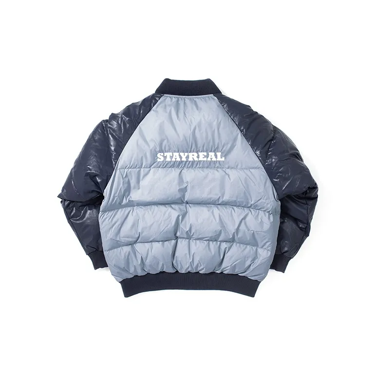 STAYREAL Letter Colorblock Baseball Collar Thickened Down Jacket Unisex-1