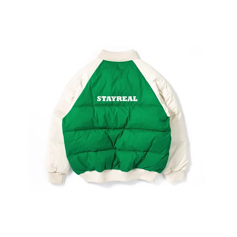 STAYREAL Letter Colorblock Baseball Collar Thickened Down Jacket Unisex-3