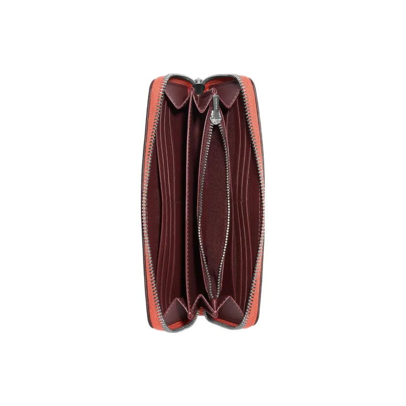 COACH Zip Around Coated Canvas With Leather Coin Pocket Clutch Wallet Trumpets Women's Orange-1
