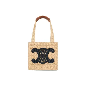 CELINE Cuir Triomphe Cow Leather Tote Bag Shopping Bag Shoulder Bag Handbag Women's Beige Blue