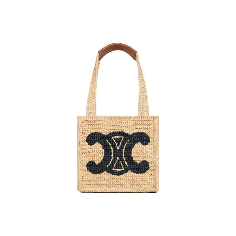 CELINE Cuir Triomphe Cow Leather Tote Bag Shopping Bag Shoulder Bag Handbag Women's Beige Blue-0